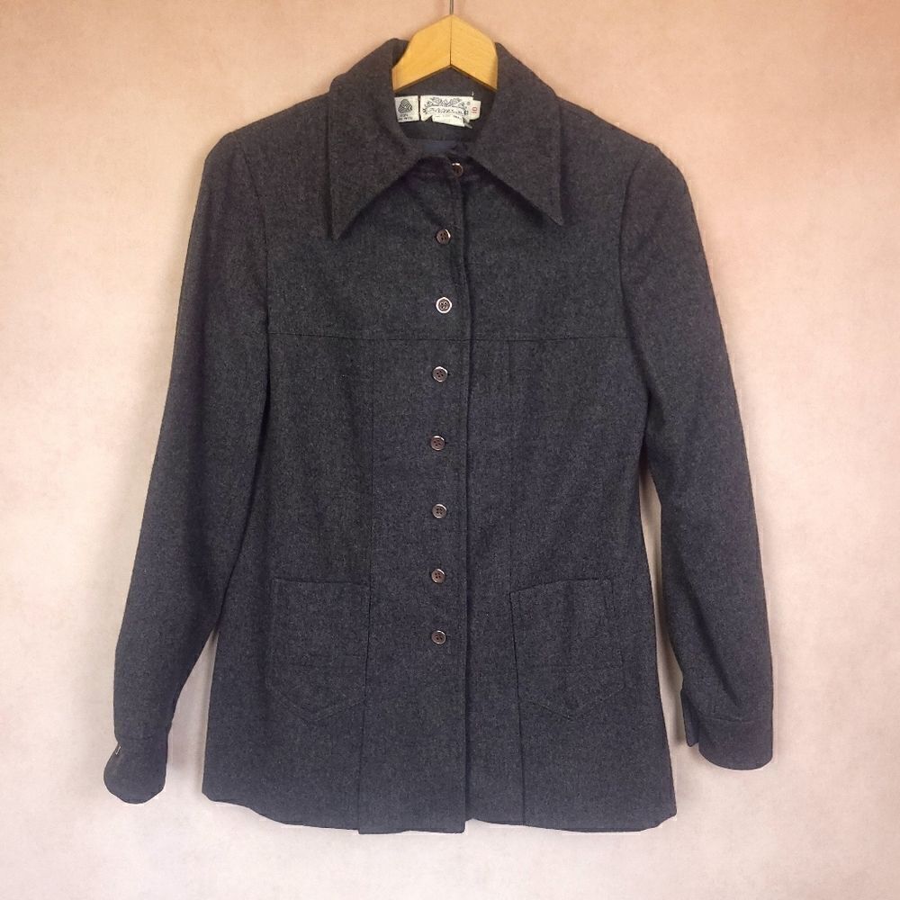 Vintage Villager Wool Button Down Jacket Blazer Gray Medium Union Made